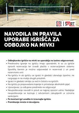 NAVODILA IN PRAVILA UPORABE IGRIŠČA ZA ODBOJKO NA MIVKI